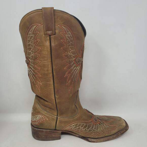 Pecos Bill Boots Mens 9D Brown Leather Square Toe Western Cowboy Cross - Picture 9 of 13